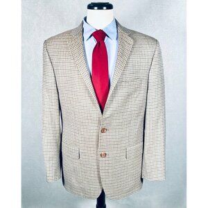 Ralph Lauren Blazer Mens 40R Tan Silk Wool Gingham Plaid Sport Coat Jacket